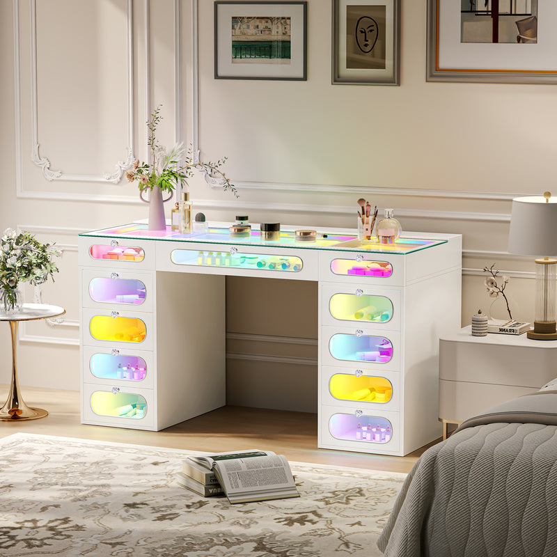 New Release ! Priscilla Vanity Desk-11 Glass Fronted Drawers with Crystal Handles