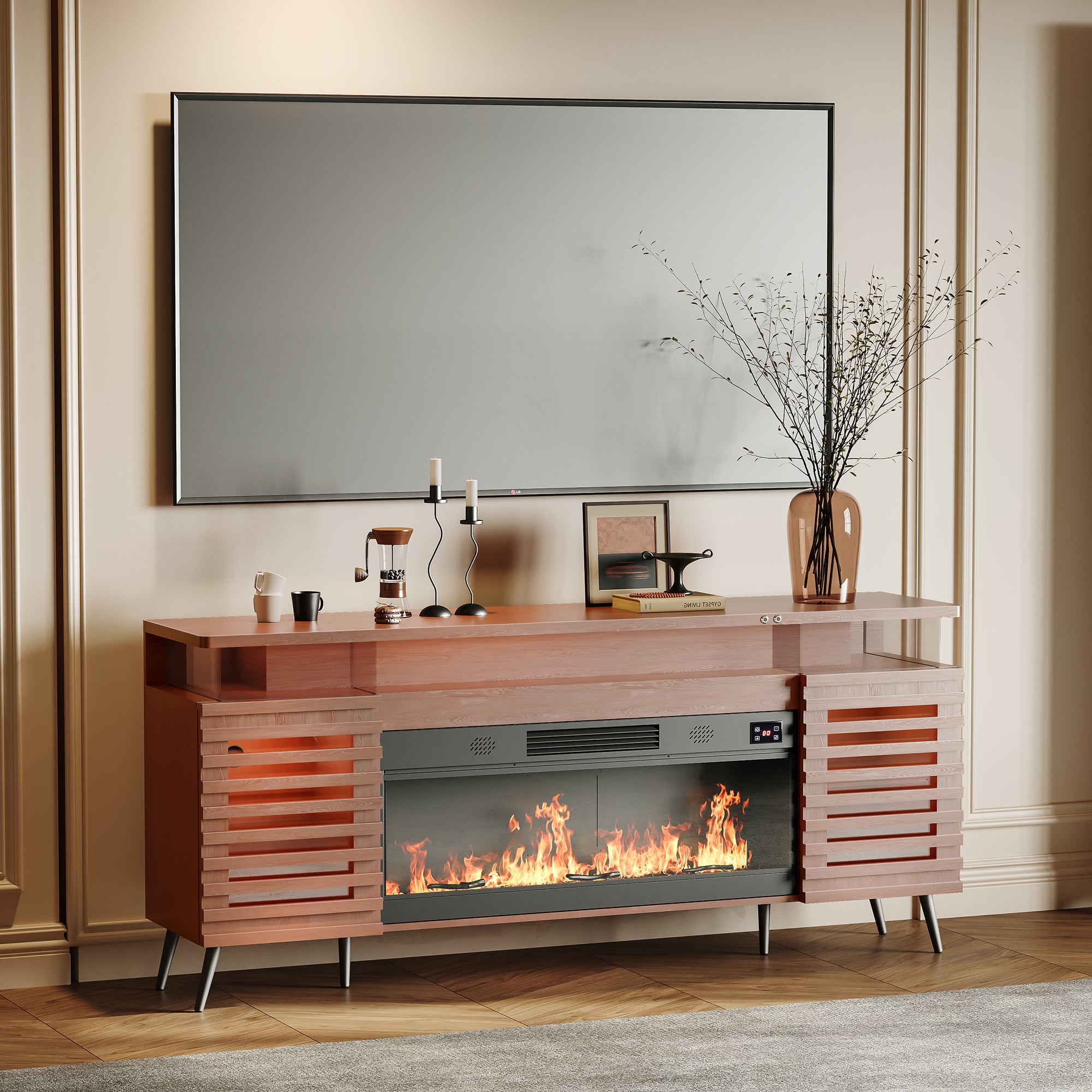 GRACE Fully Assembled 71" TV Stand with Electric Fireplace