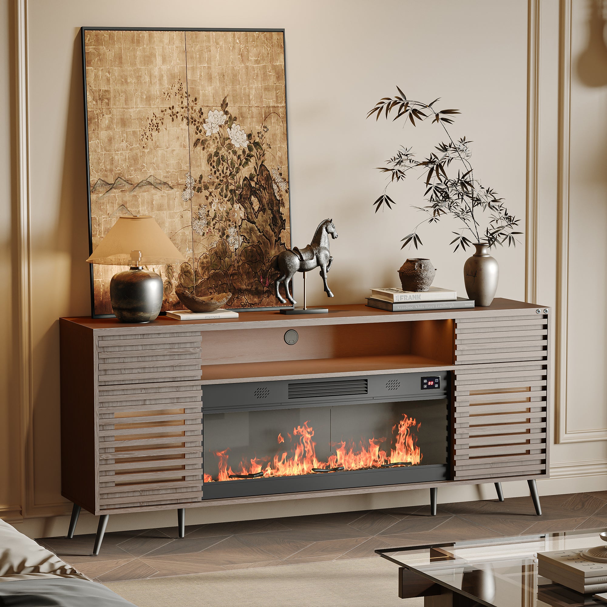 SITA Fully Assembled 71" TV Stand with Electric Fireplace