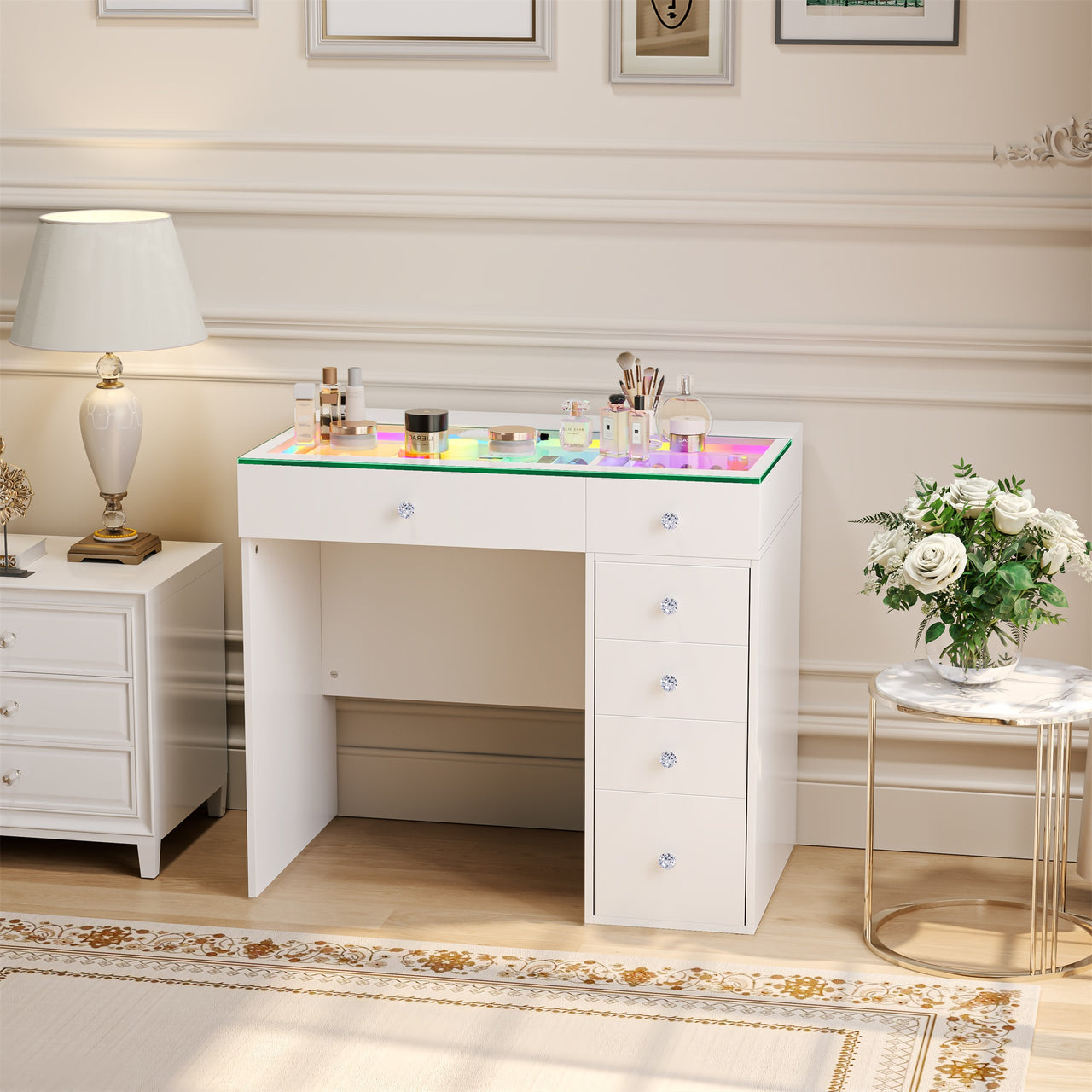 Mini Diana Vanity Desk- 6 Storage Drawers