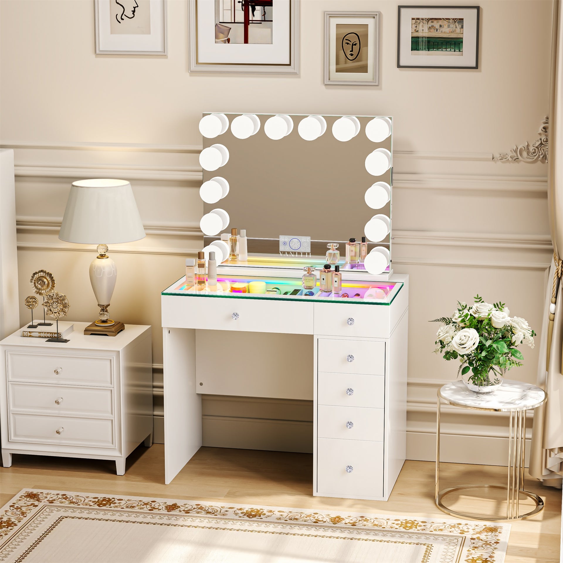 Mini Diana -6 Storage Drawers Vanity Set with Mirror & Chair