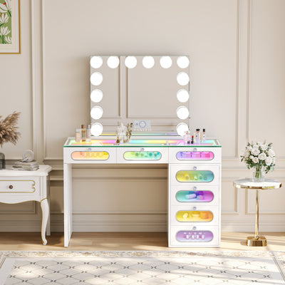 Priscilla-7 Glass Fronted Drawers Vanity Set with Mirror & Chair