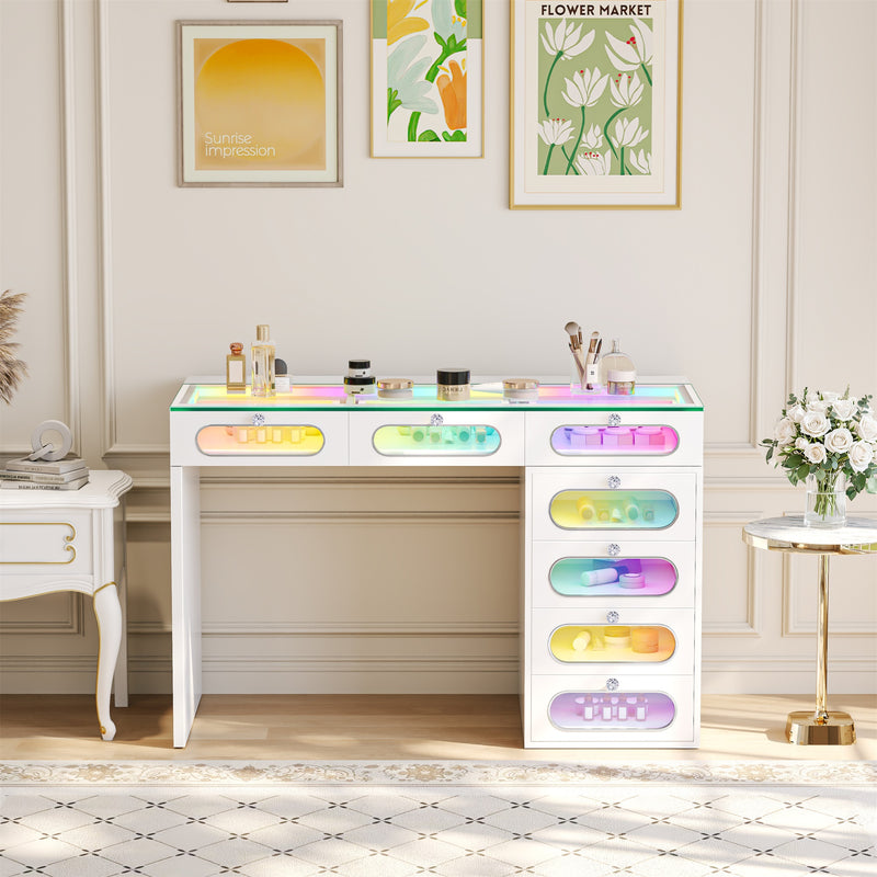 New Release ! 7 Glass Fronted Drawers with Crystal Handles