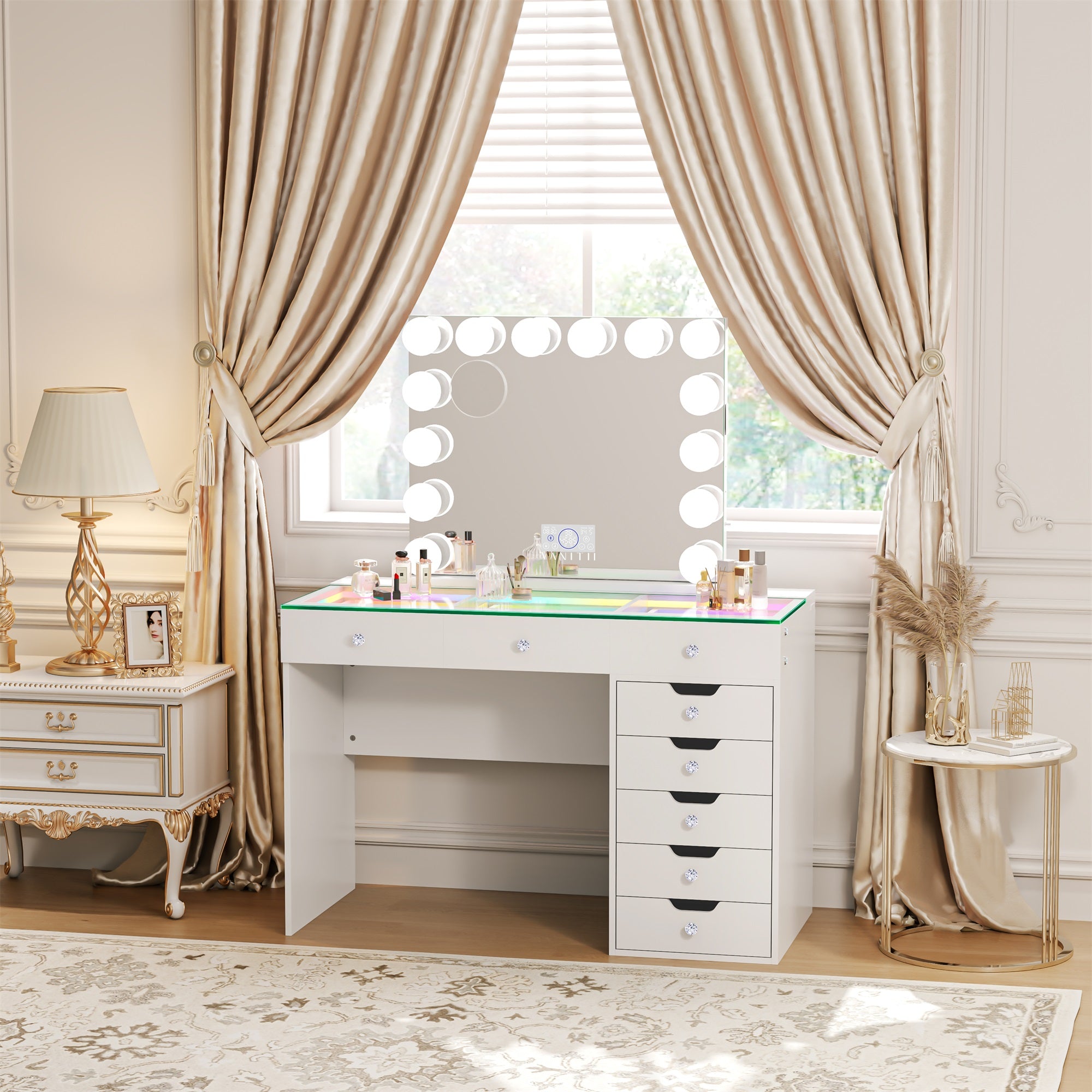 Diana Storage Drawers Vanity Set with Mirror and Chair