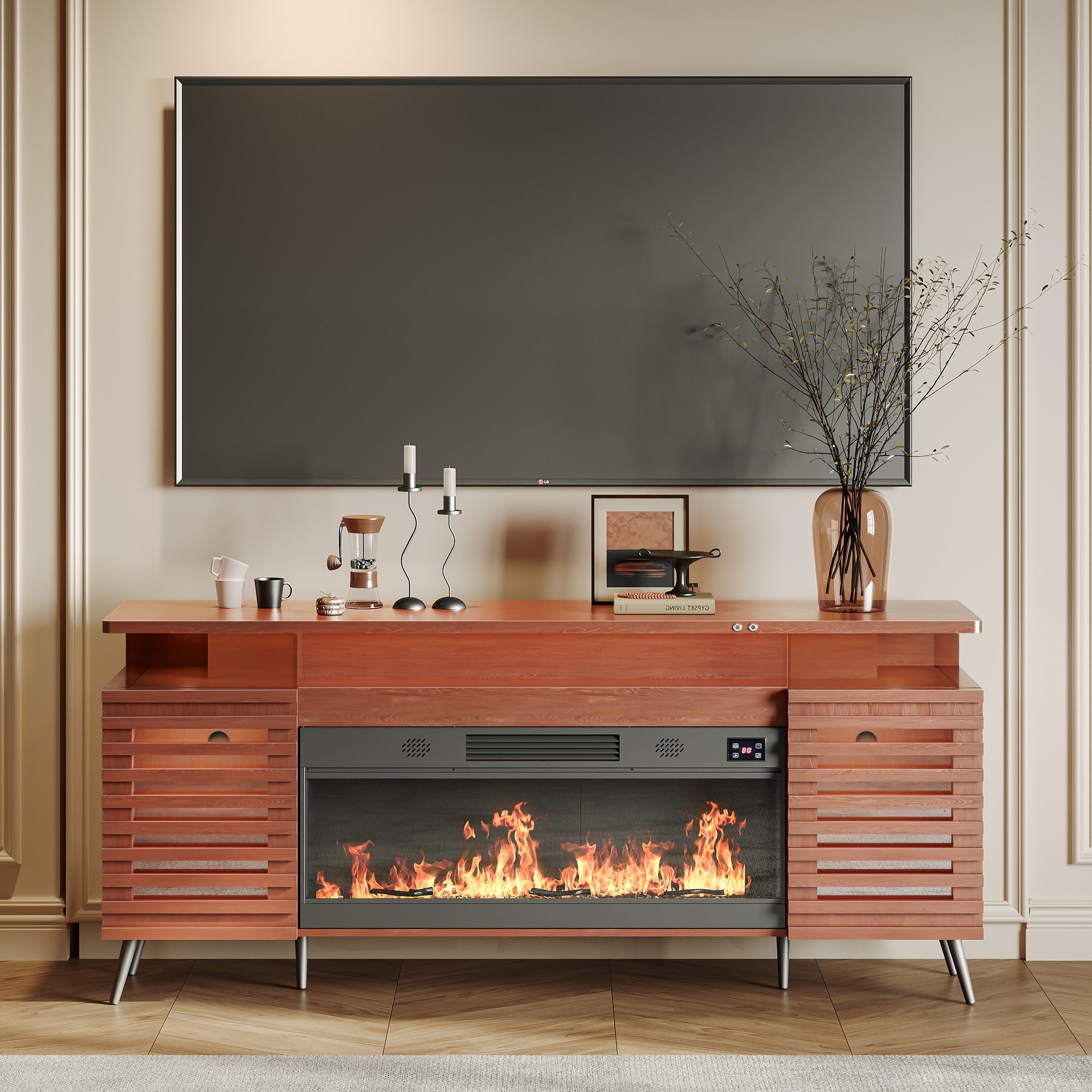 GRACE Fully Assembled 71" TV Stand with Electric Fireplace