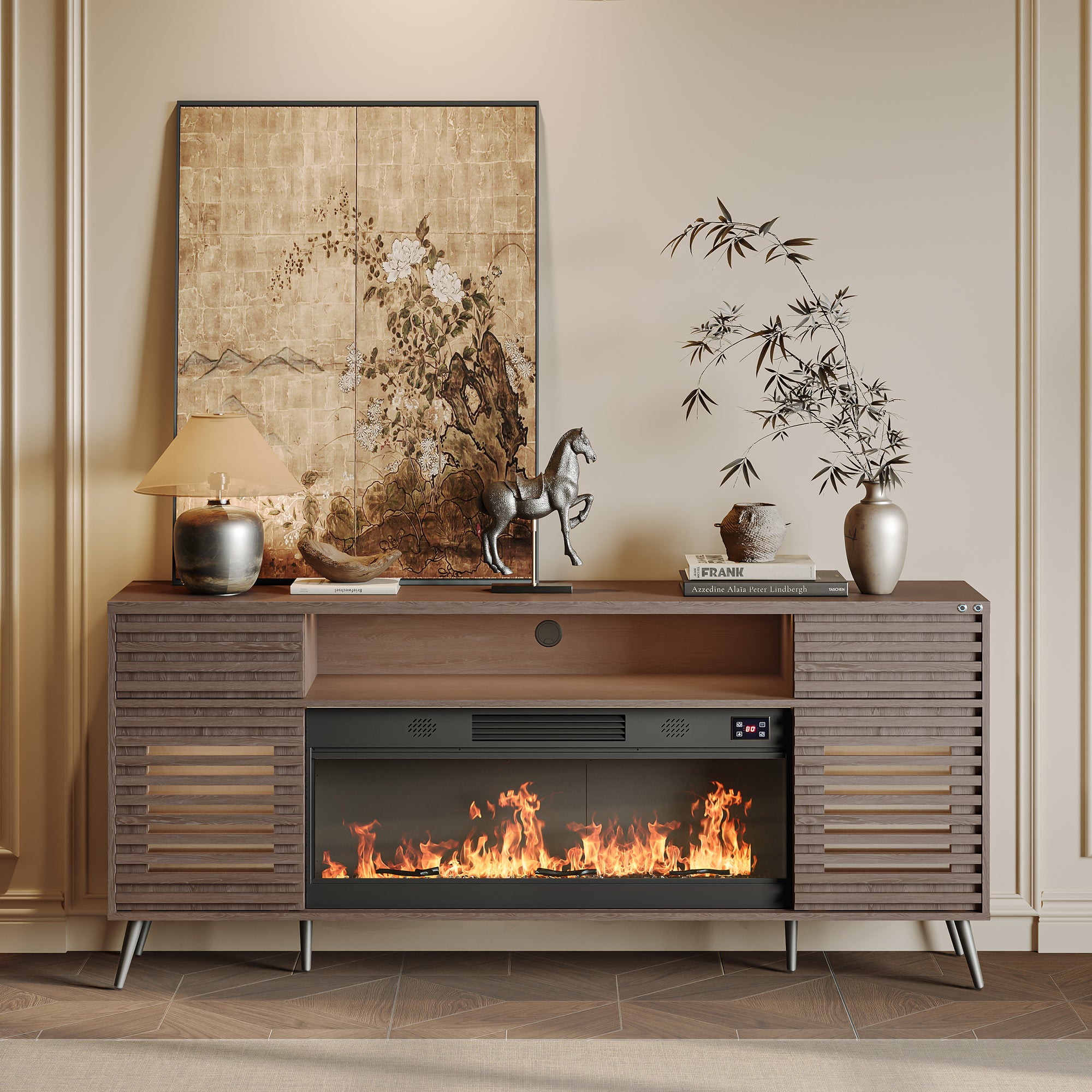 SITA Fully Assembled 71" TV Stand with Electric Fireplace