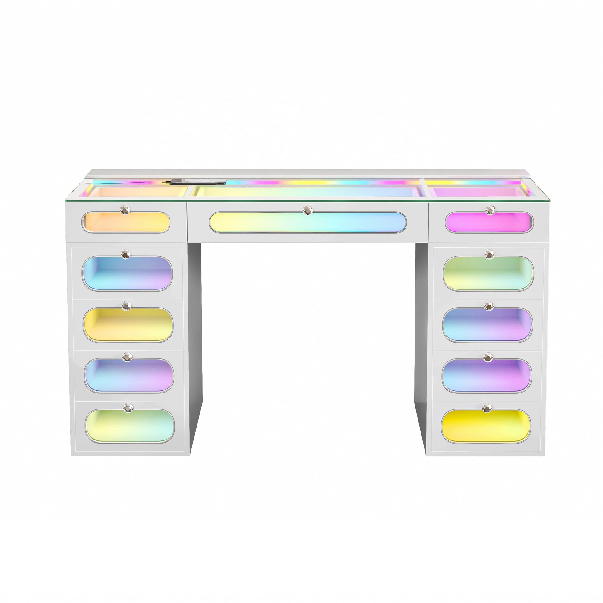 New Release ! Priscilla Vanity Desk-11 Glass Fronted Drawers with Crystal Handles