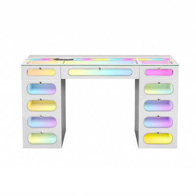 New Release ! Priscilla Vanity Desk-11 Glass Fronted Drawers with Crystal Handles