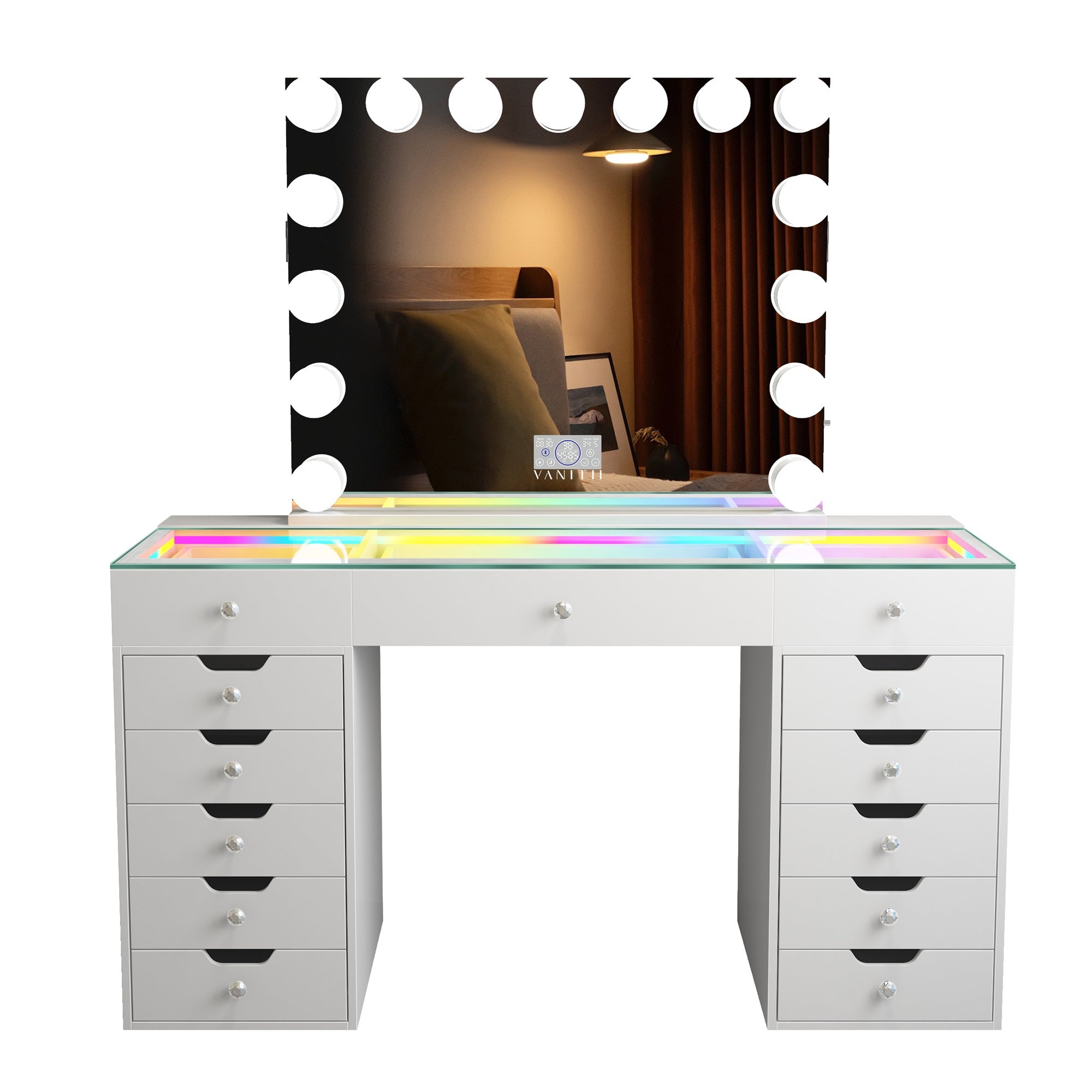 Eva-RGB Vanity Desk Set with Mirror and Chair
