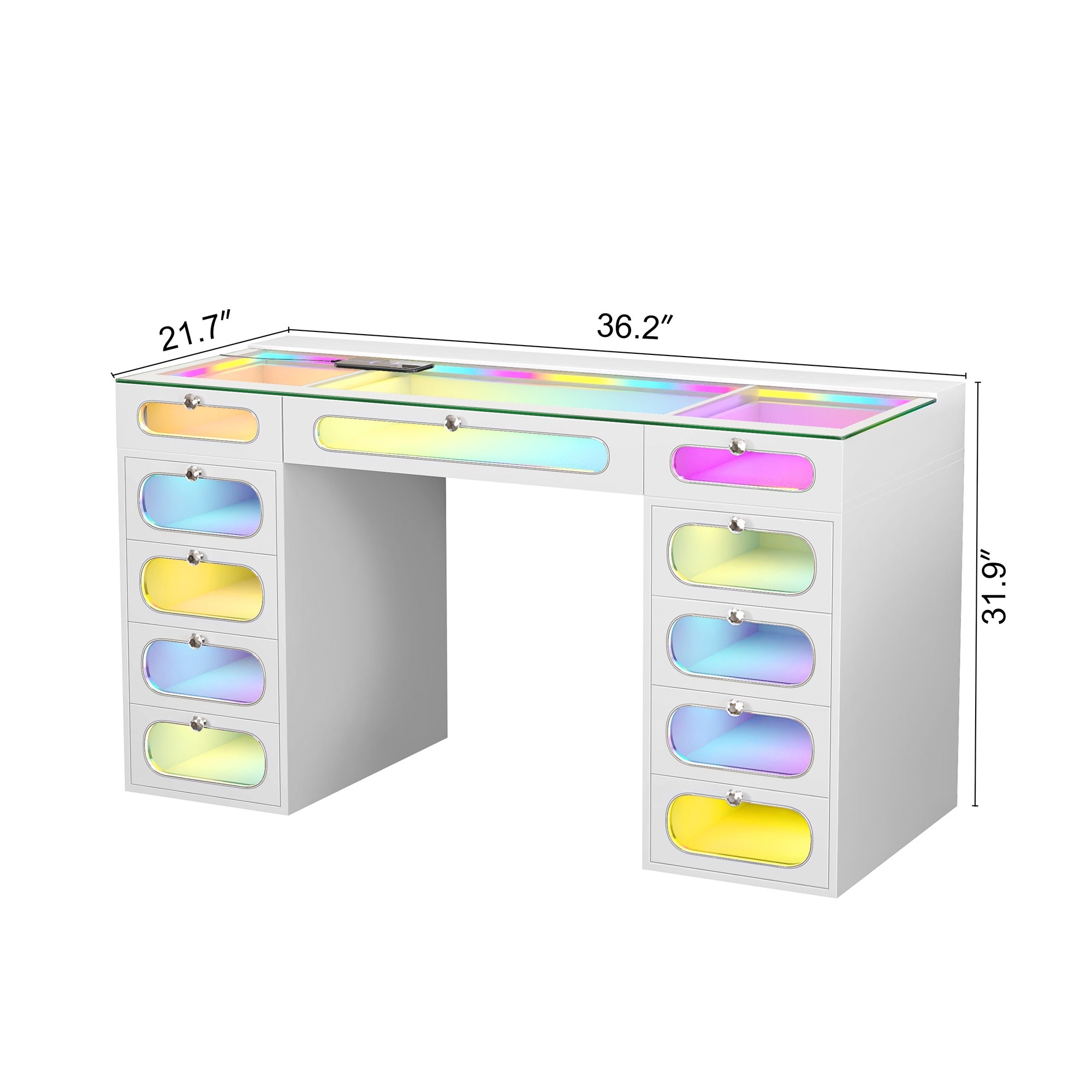 New Release ! Priscilla Vanity Desk-11 Glass Fronted Drawers with Crystal Handles