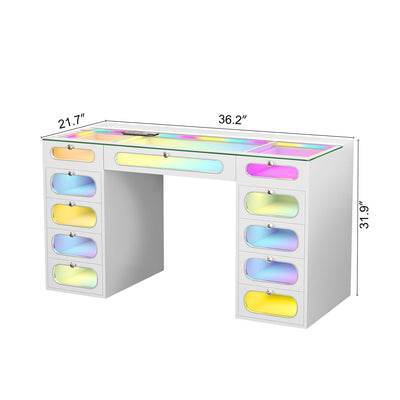 New Release ! Priscilla Vanity Desk-11 Glass Fronted Drawers with Crystal Handles