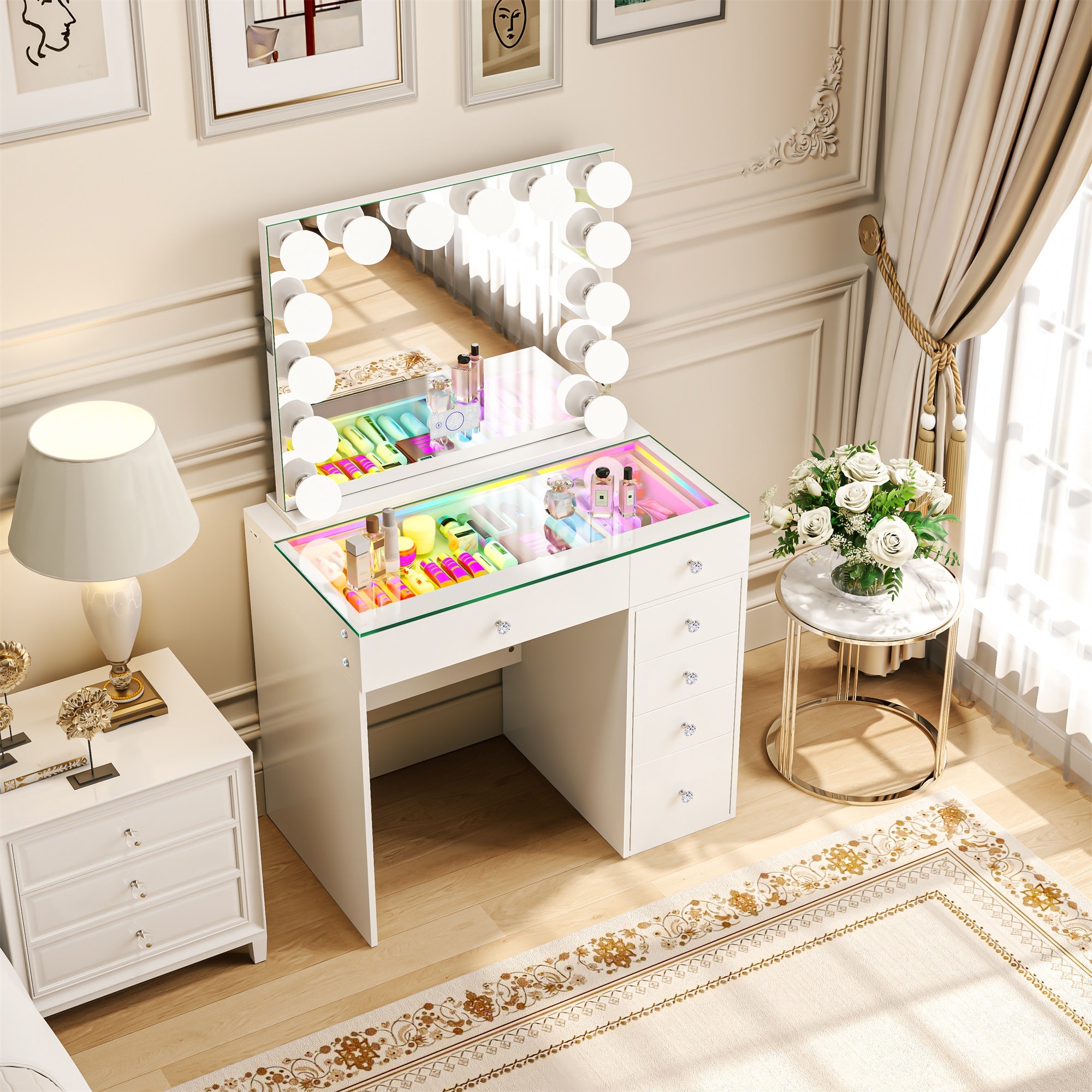 Mini Diana -6 Storage Drawers Vanity Set with Mirror & Chair