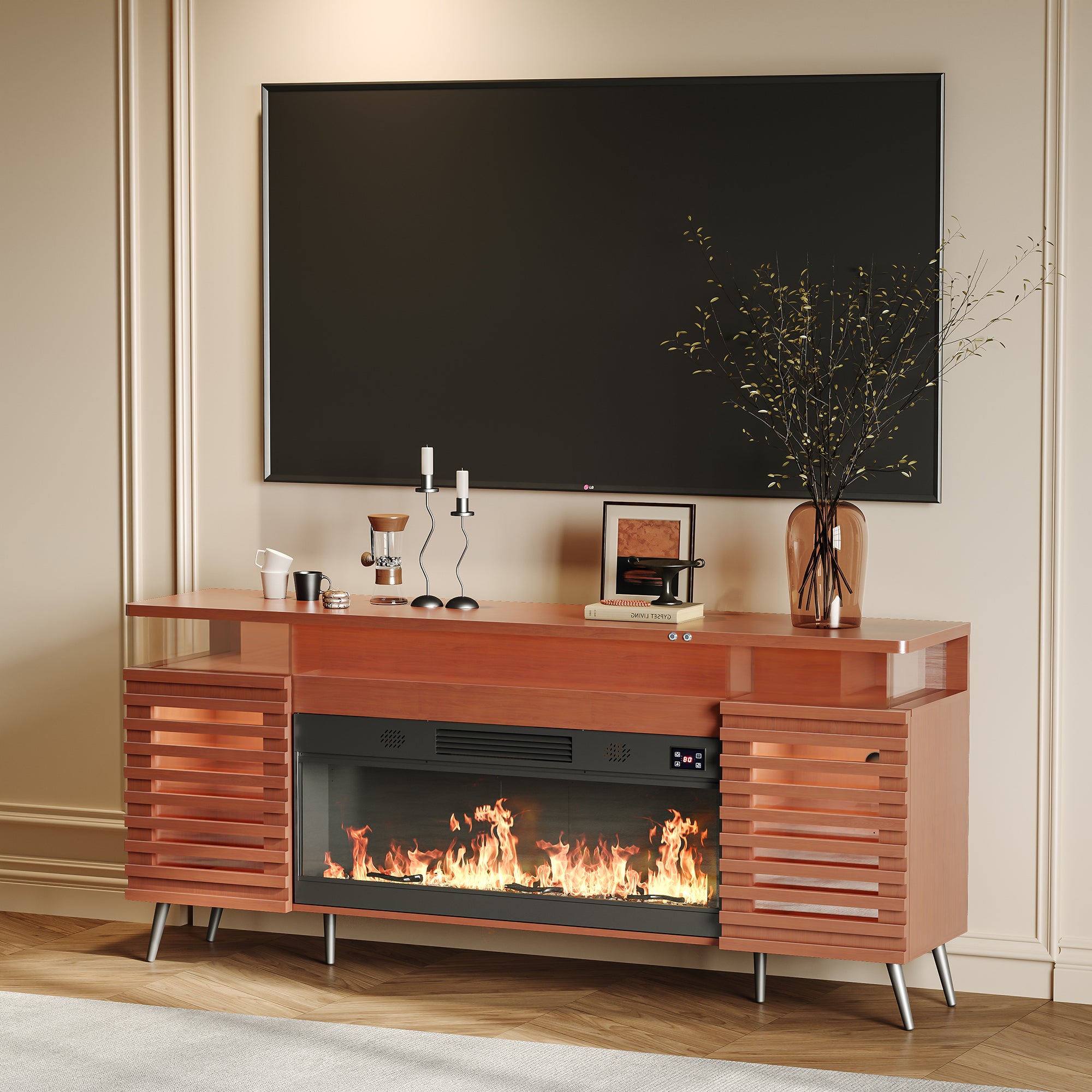 GRACE Fully Assembled 71" TV Stand with Electric Fireplace