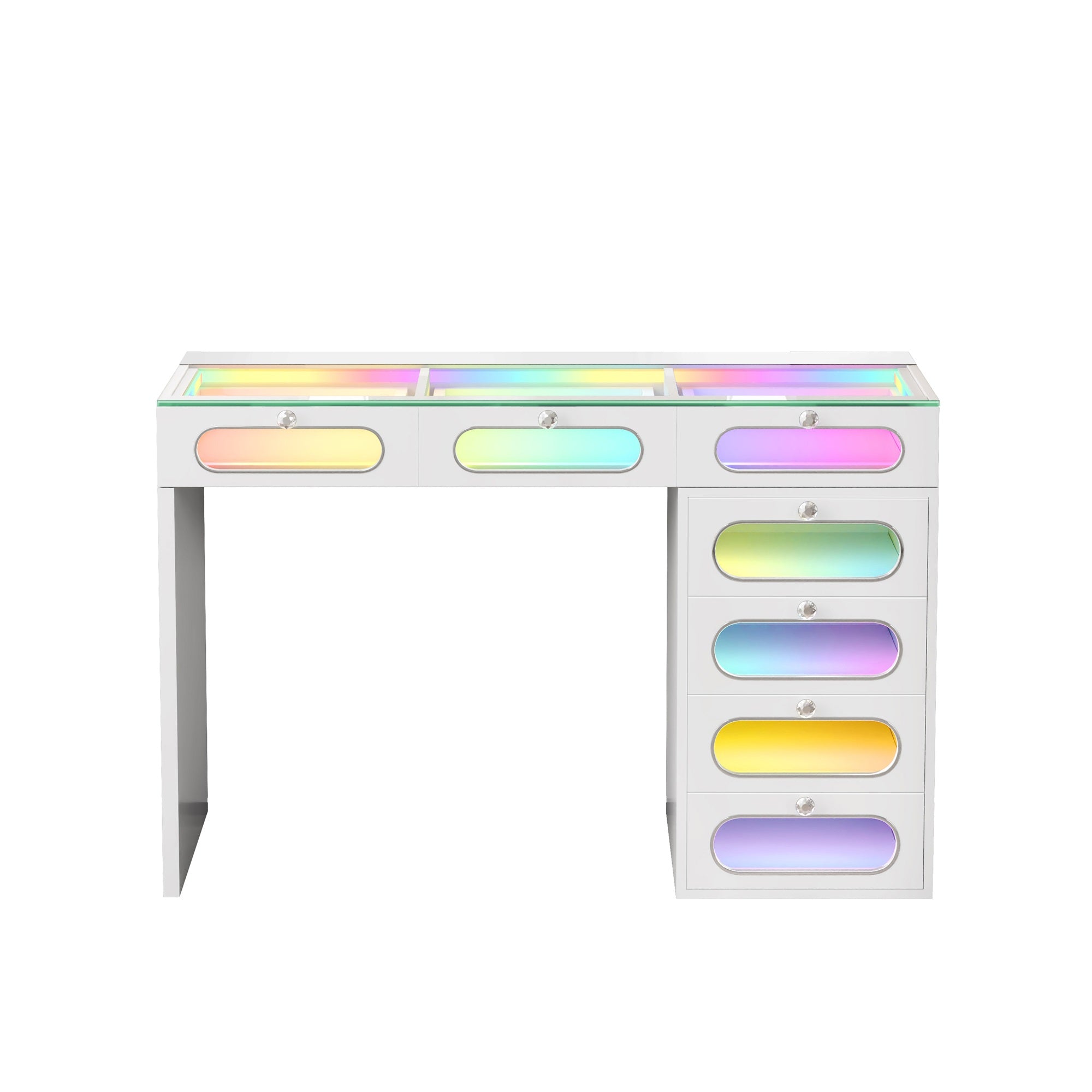 New Release ! 7 Glass Fronted Drawers with Crystal Handles