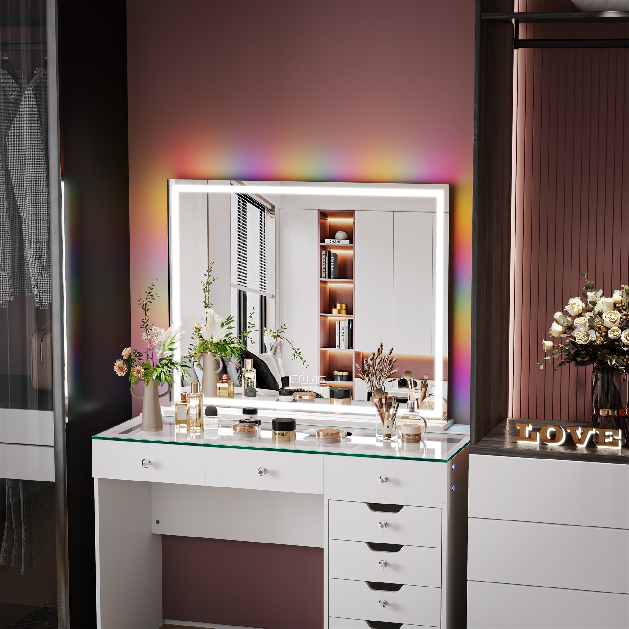 Luxury Hollywood Glow Vanity Mirror with RGB & Bluetooth Speaker