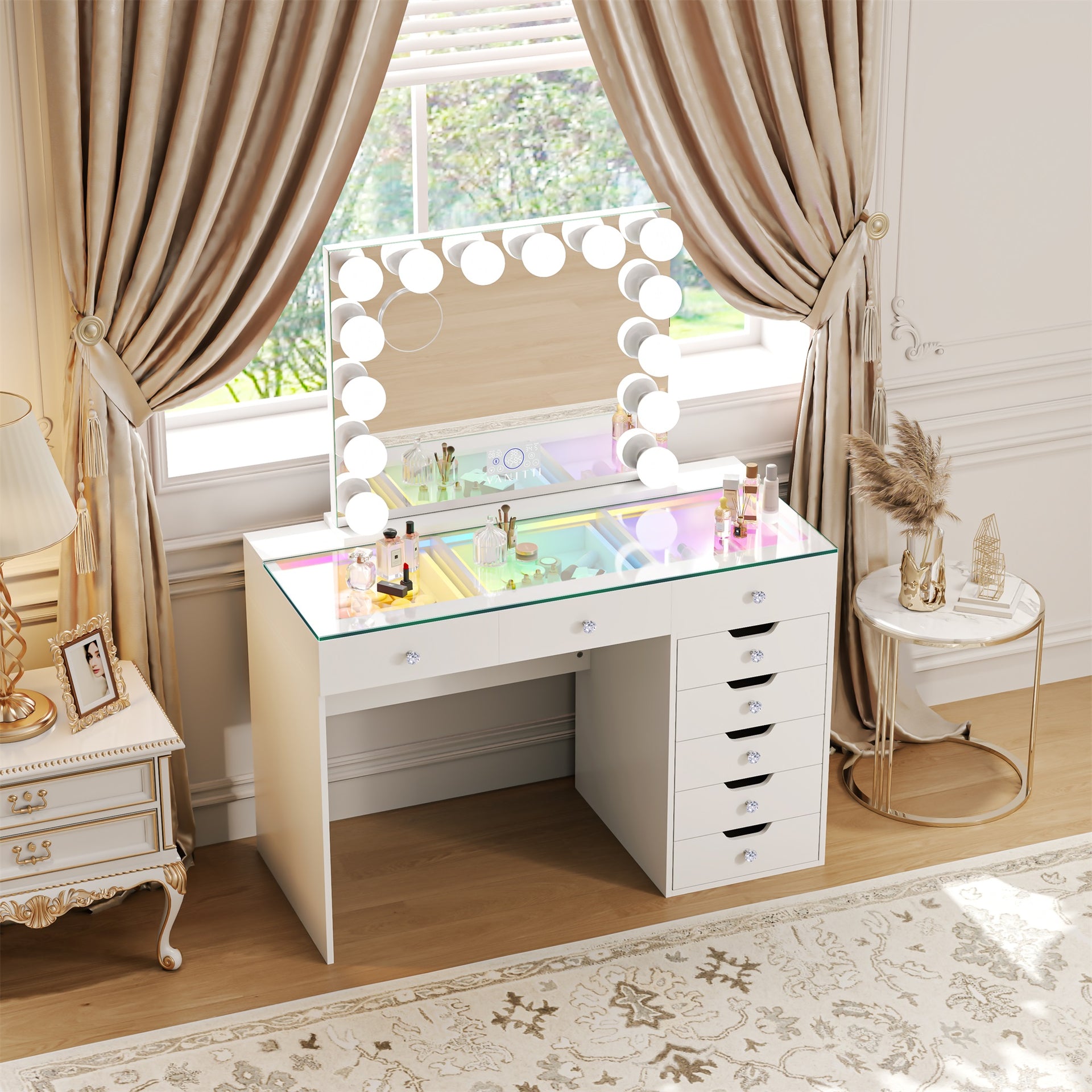 Diana Storage Drawers Vanity Set with Mirror and Chair