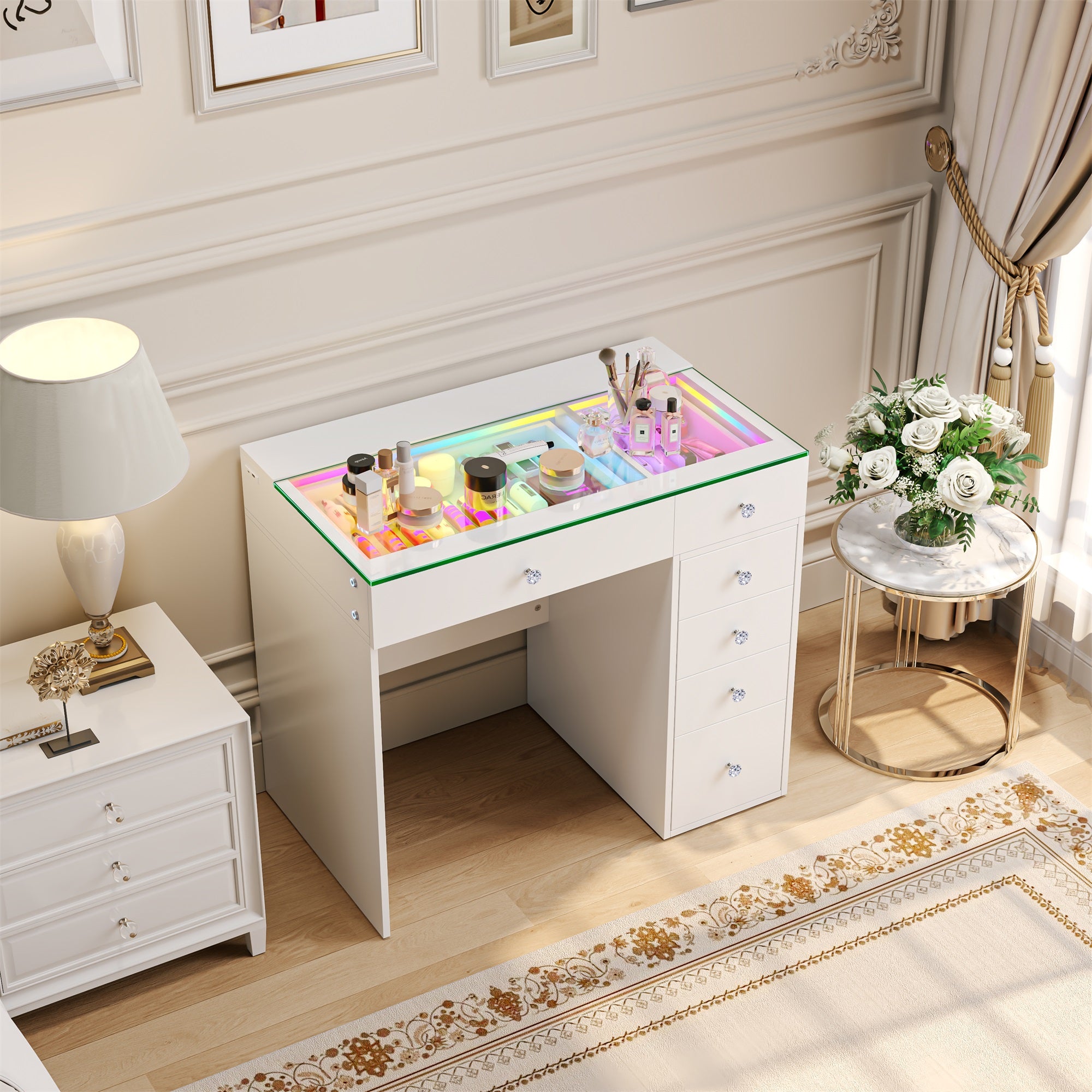 Mini Diana Vanity Desk- 6 Storage Drawers