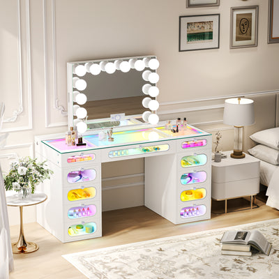 Priscilla Makeup Vanity Set with Jewelry Storage Mirror, 11-Drawer Vanity Table & chair