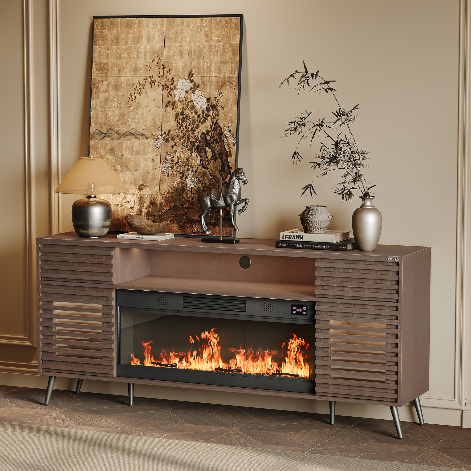 SITA Fully Assembled 71" TV Stand with Electric Fireplace