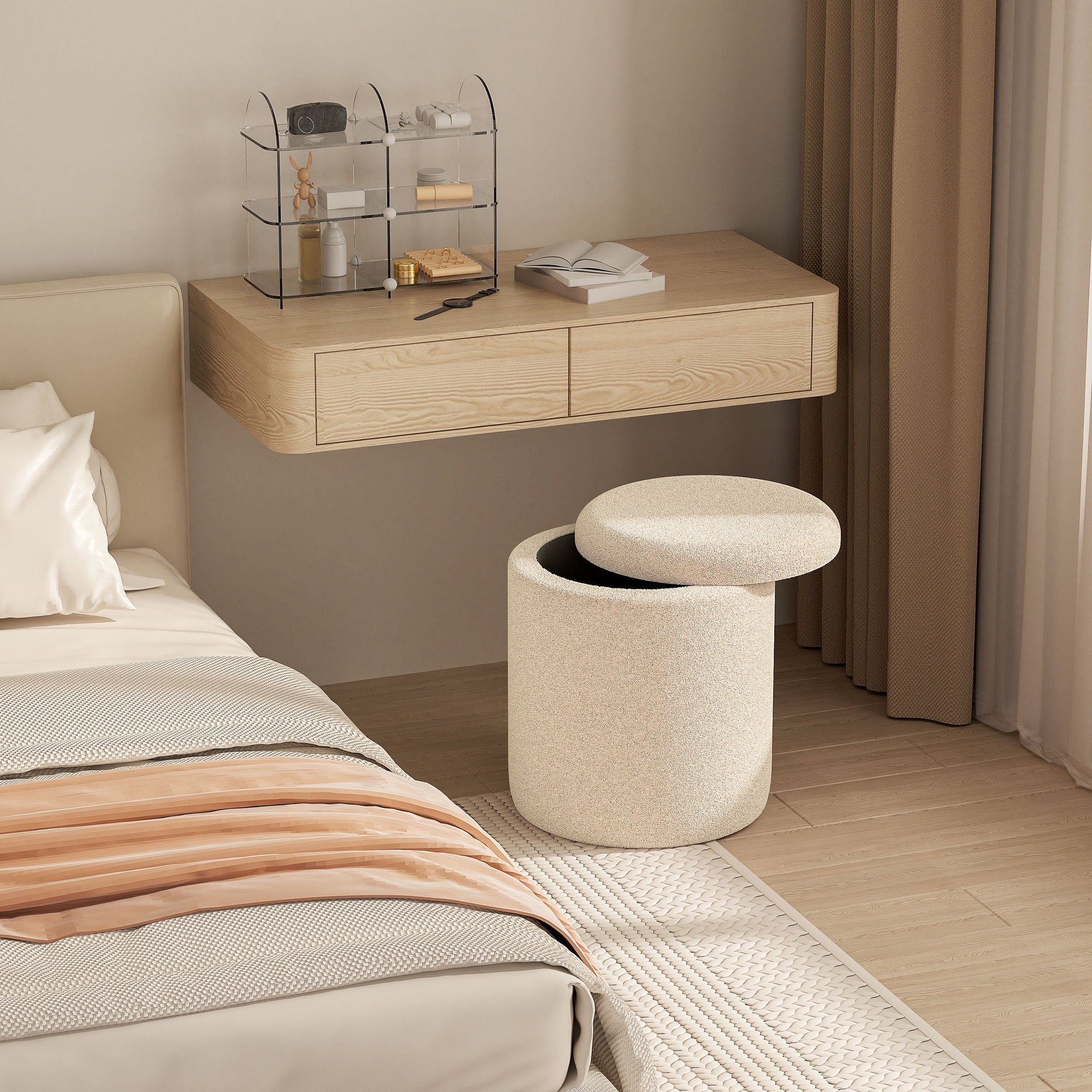 Modern bedroom with a Lambswool Storage Stool  