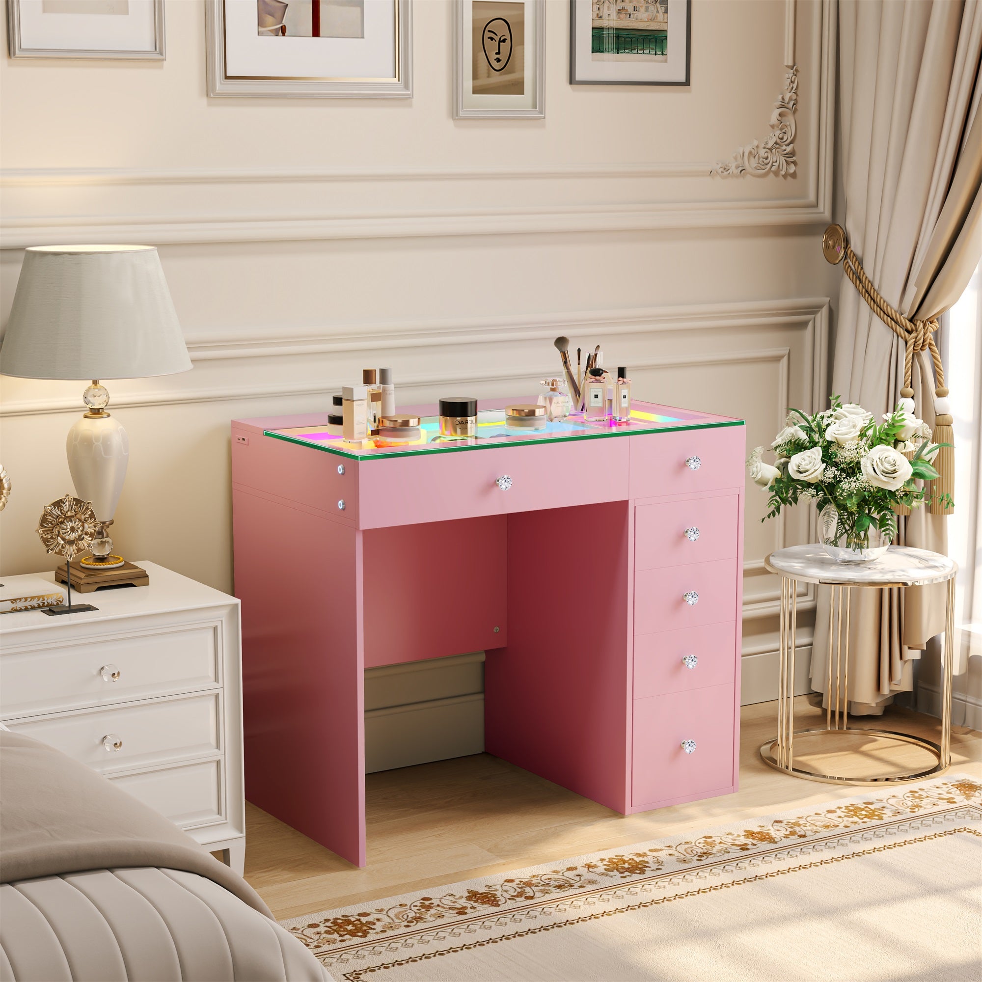 Mini Diana Vanity Desk- 6 Storage Drawers