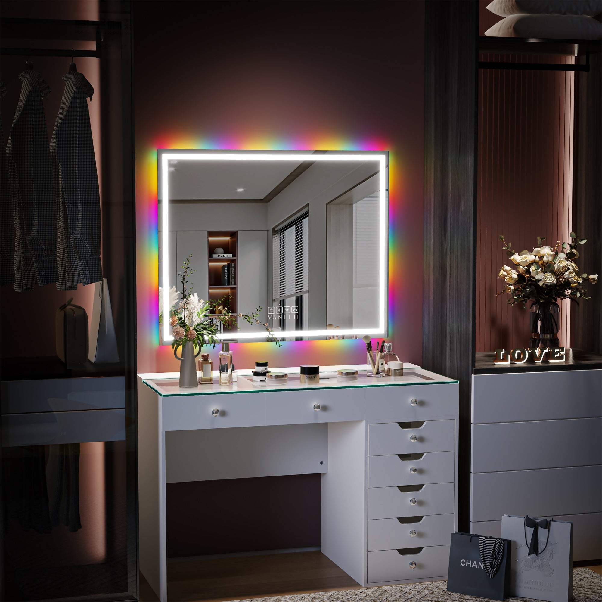 Luxury Hollywood Glow Vanity Mirror with RGB & Bluetooth Speaker