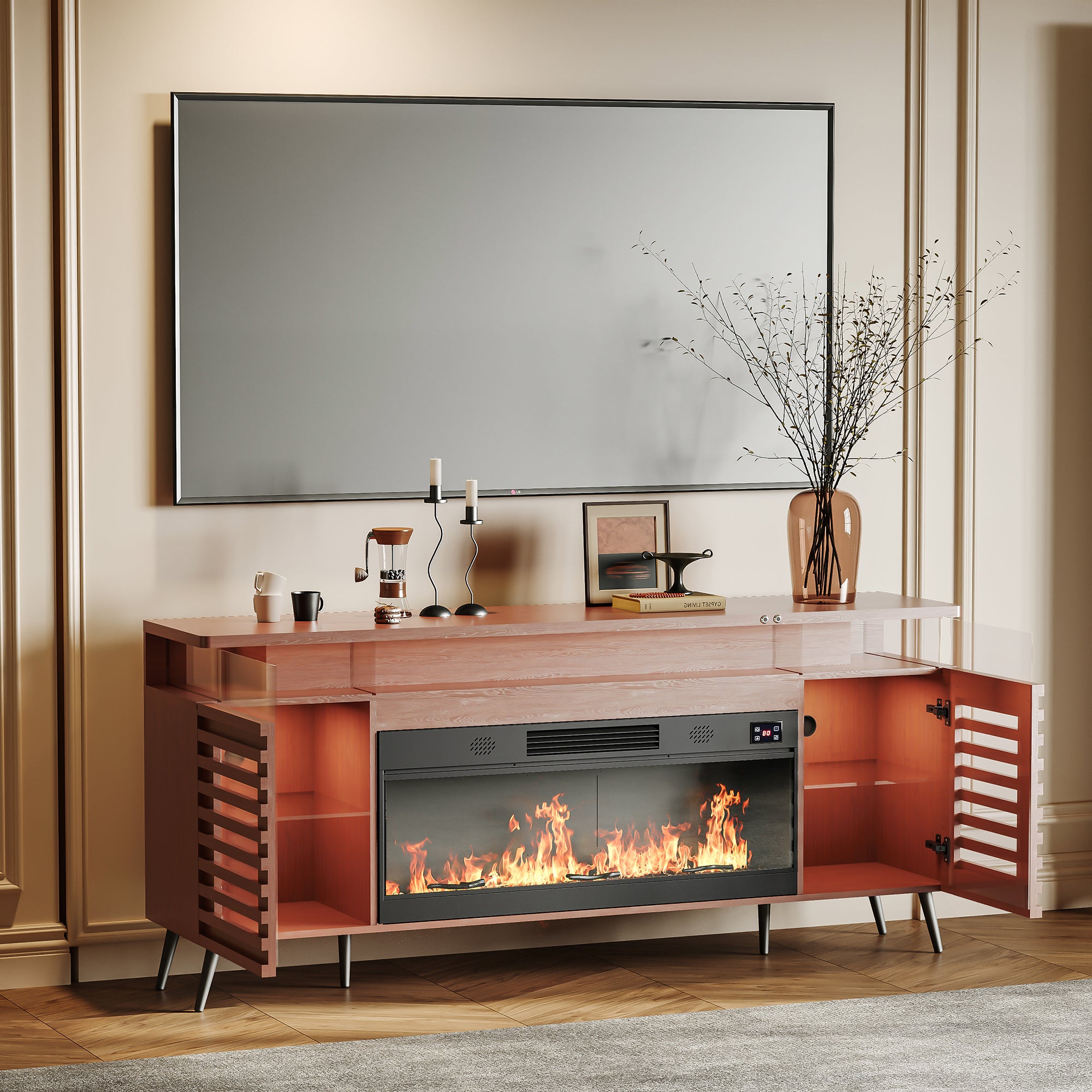 GRACE Fully Assembled 71" TV Stand with Electric Fireplace
