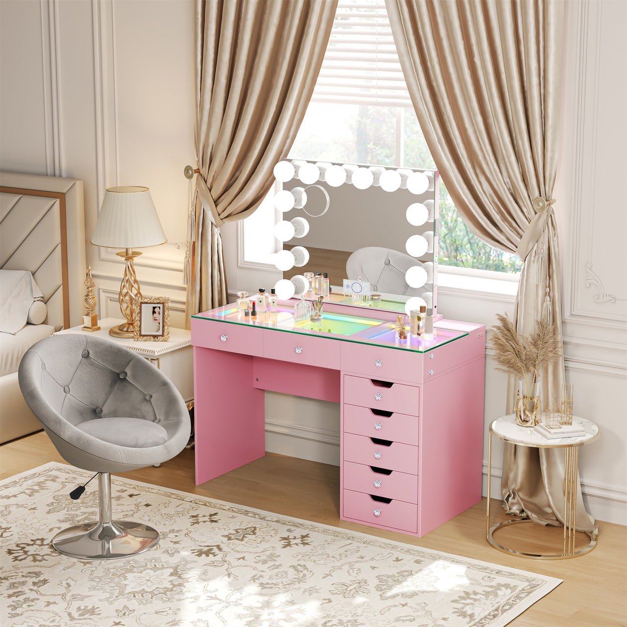 Diana Storage Drawers Vanity Set with Mirror and Chair