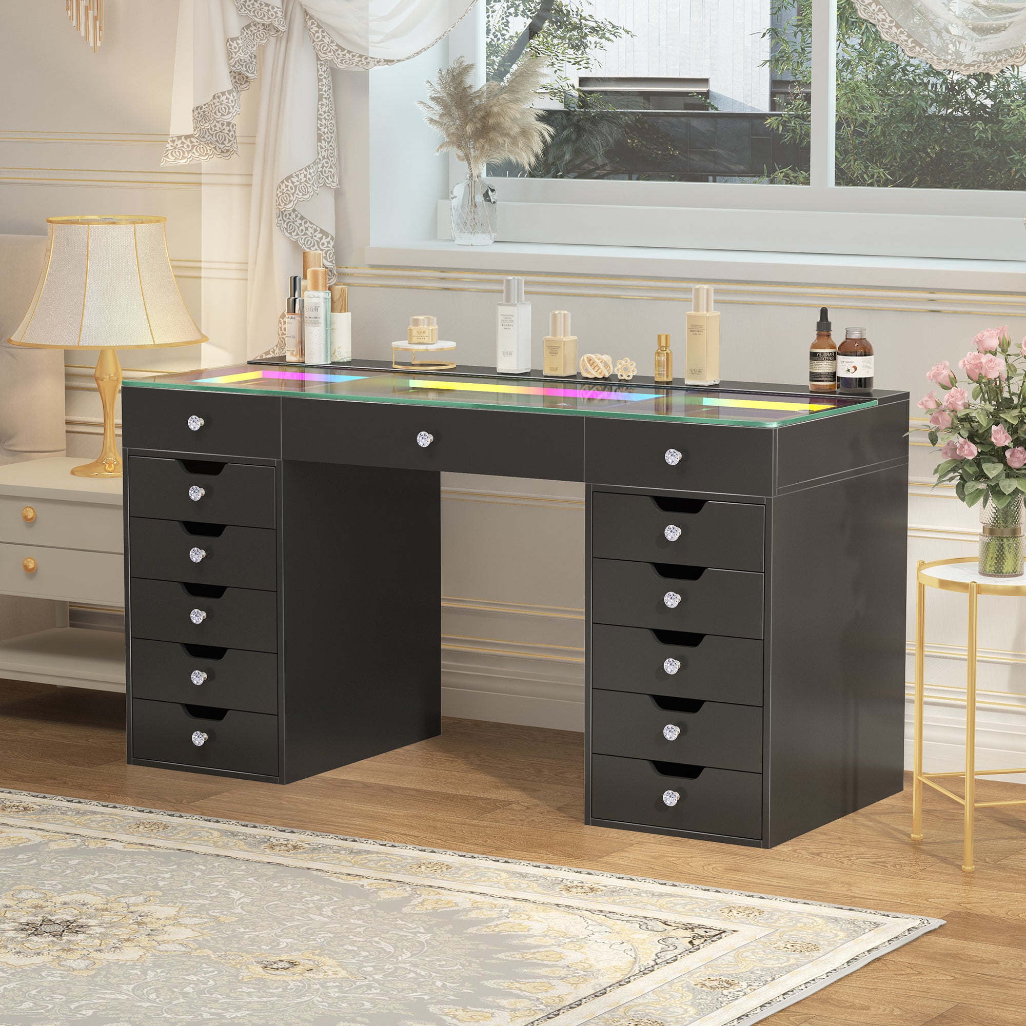 Eva-RGB Vanity Desk Pro - 13 Storage Drawers