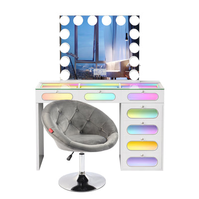 Priscilla-7 Glass Fronted Drawers Vanity Set with Mirror & Chair