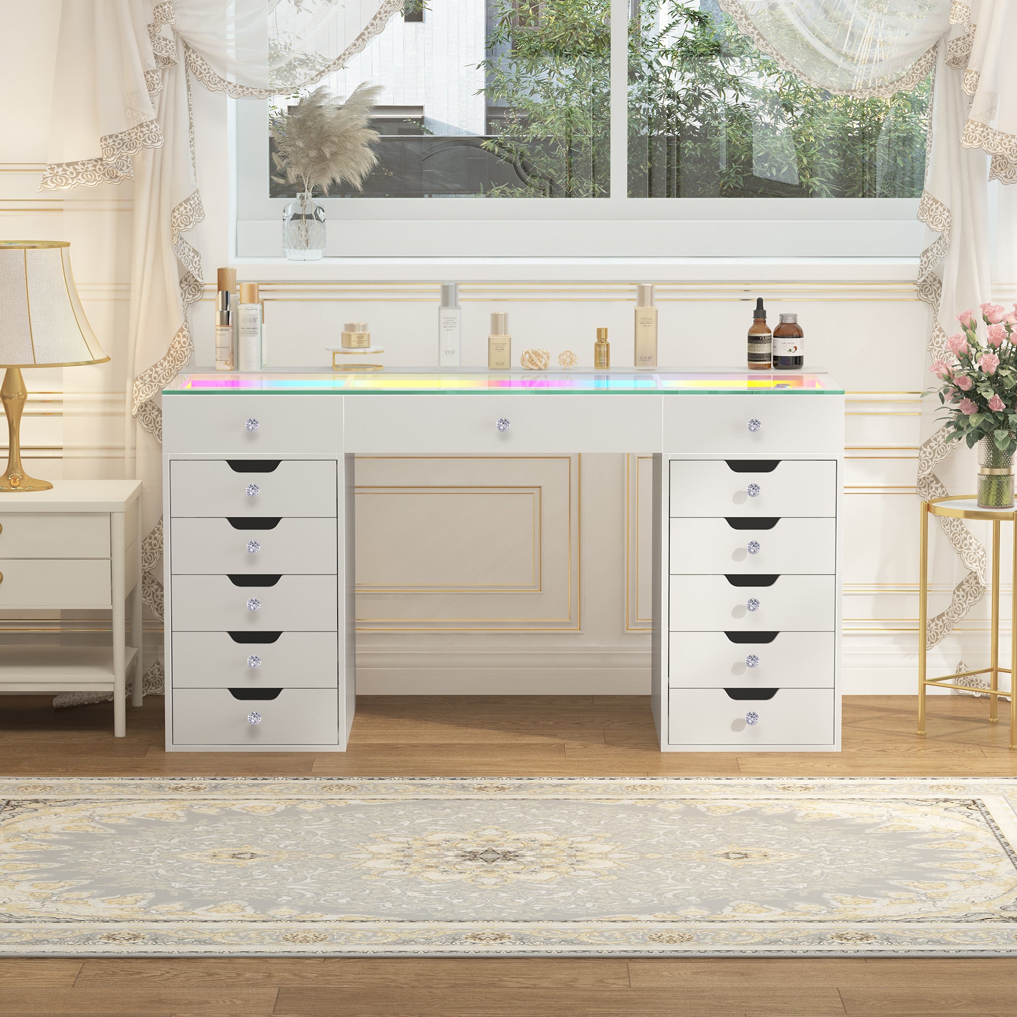 Eva-RGB Vanity Desk Pro - 13 Storage Drawers