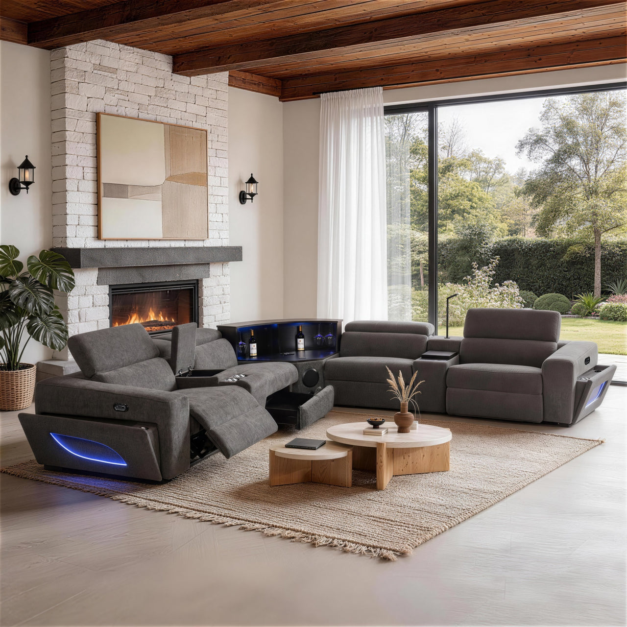 Rowan Power Recliner Air Leather Sectional Dark Gray