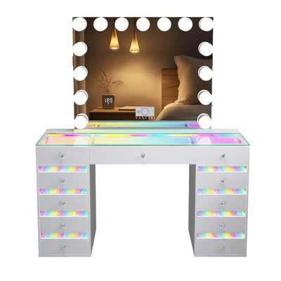 Fenair Vanity Desk with RGB light including Vanity Mirror & Chair