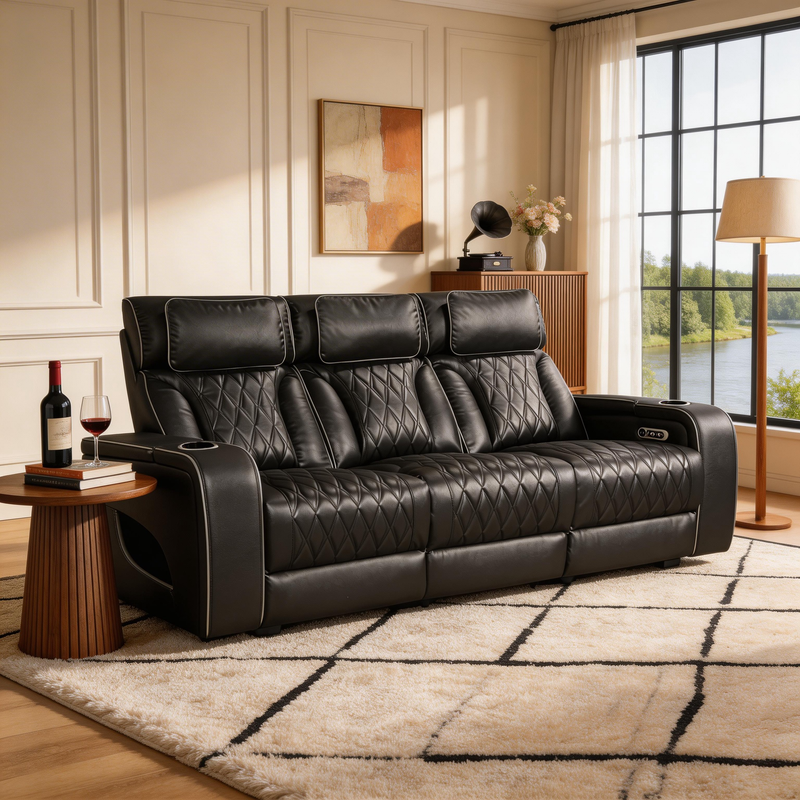 Jessie Power Recliner Black 3-seater Sofa