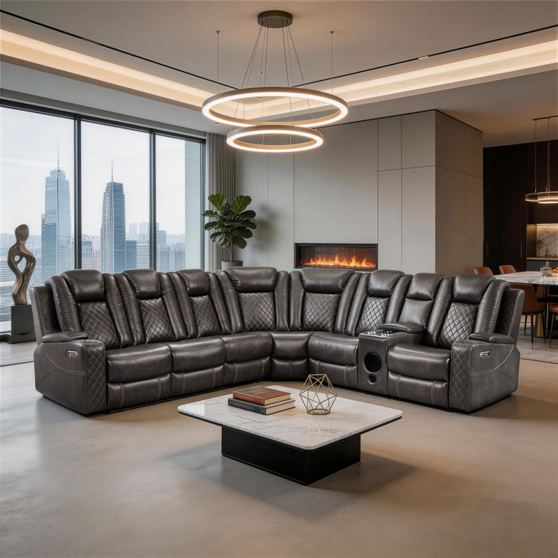 Alice Power Recliner Sectional Gray