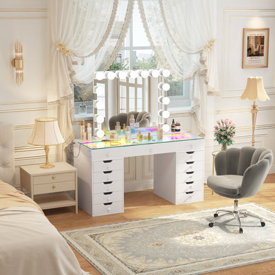 Eva-RGB Vanity Desk Set with Mirror and Chair