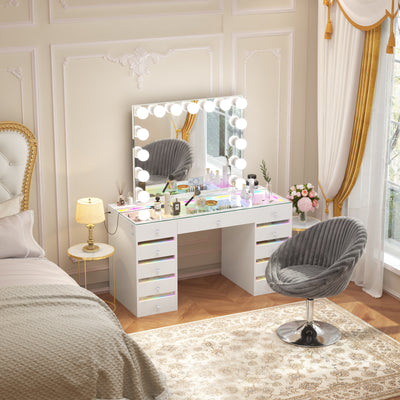 Fenair Vanity Desk with RGB light including Vanity Mirror & Chair