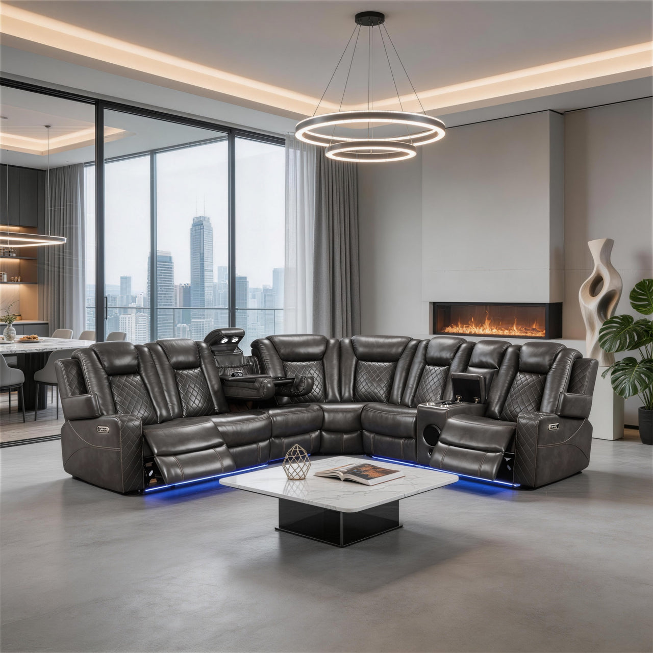 Alice Power Recliner Sectional Gray