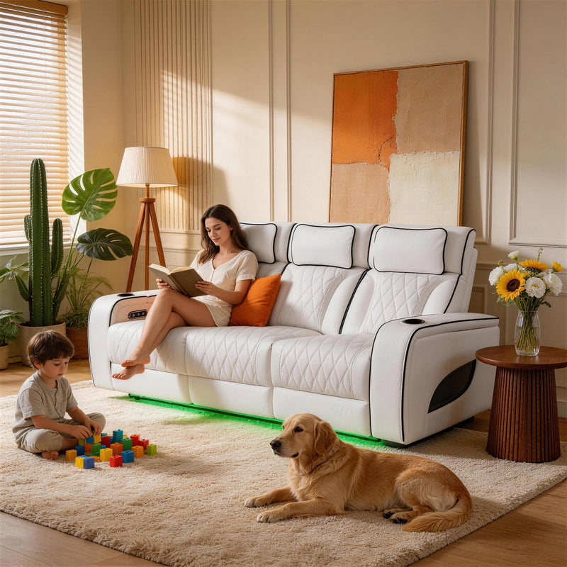 Jessie White Power Recliner 3-seater Sofa