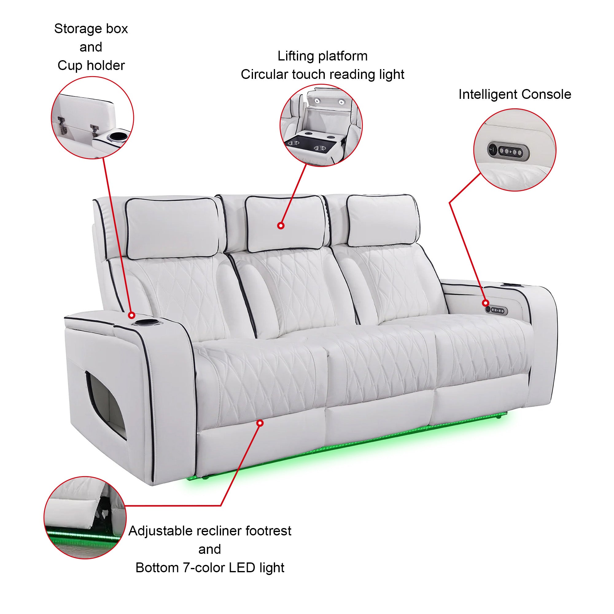 Jessie White Power Recliner 3-seater Sofa