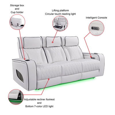 Jessie White Power Recliner 3-seater Sofa