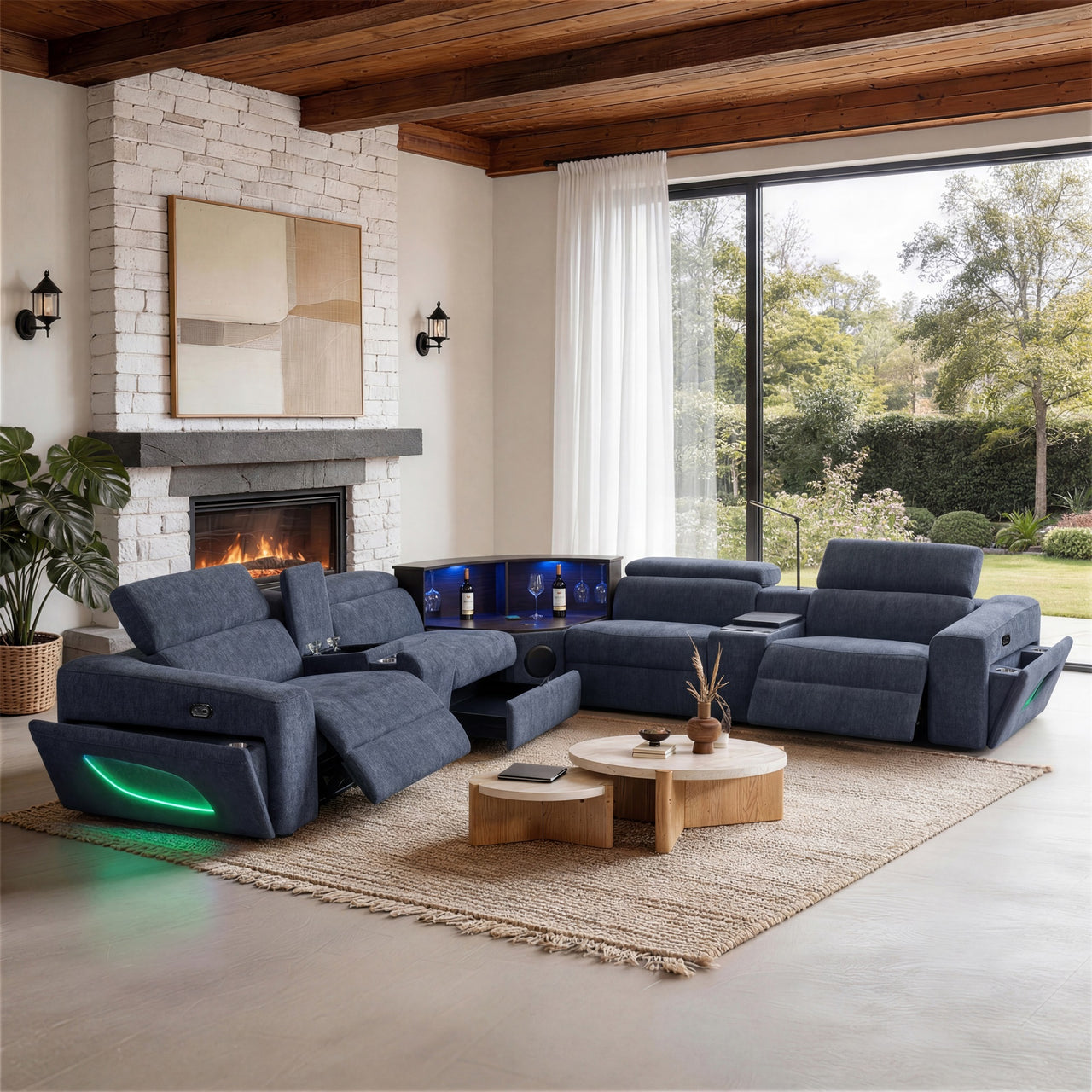Rowan Power Recliner Air Leather Sectional Blue