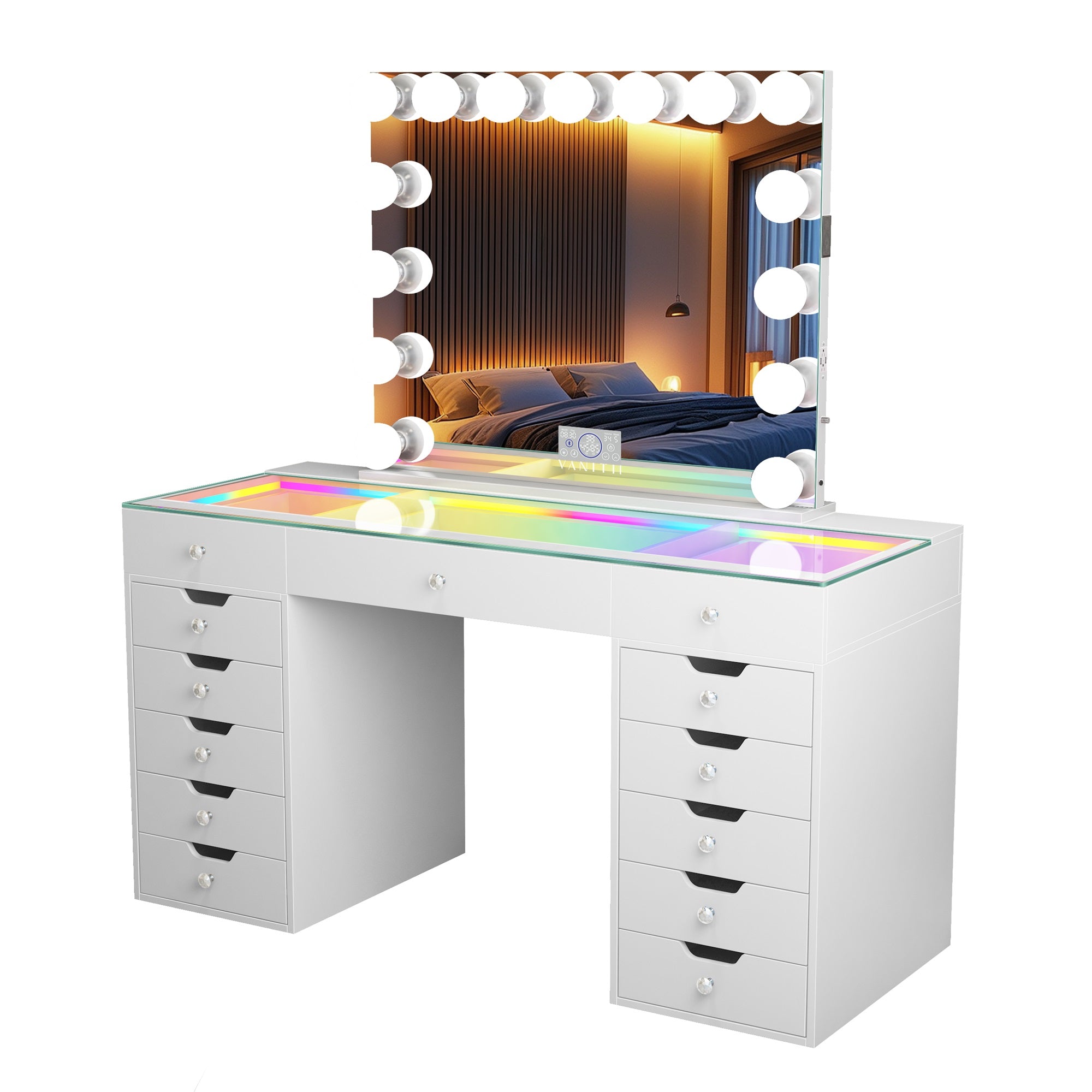 Eva-RGB Vanity Desk Set with Mirror and Chair