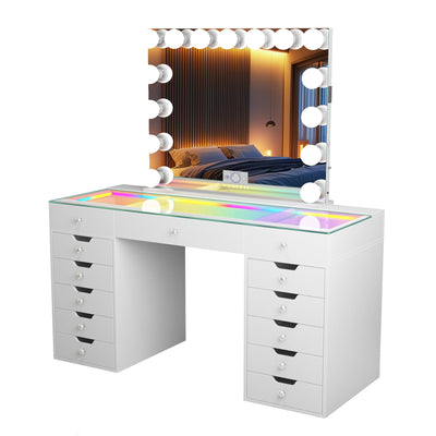 Eva-RGB Vanity Desk Set with Mirror and Chair