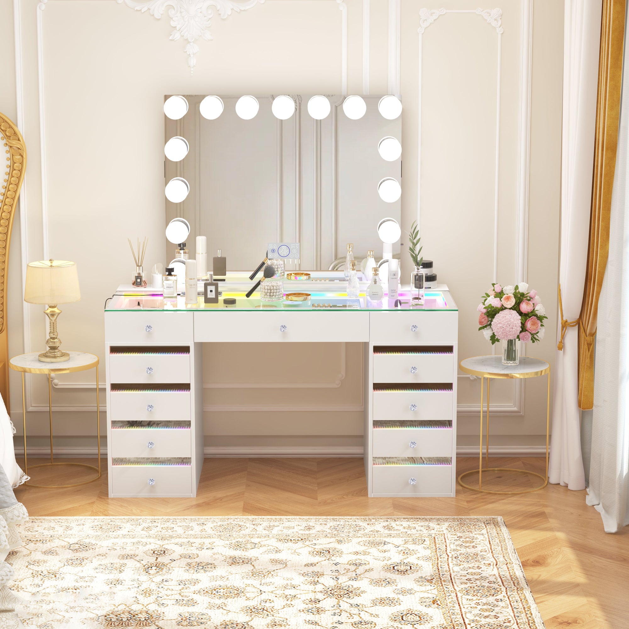 Fenair Vanity Desk with RGB light including Vanity Mirror & Chair