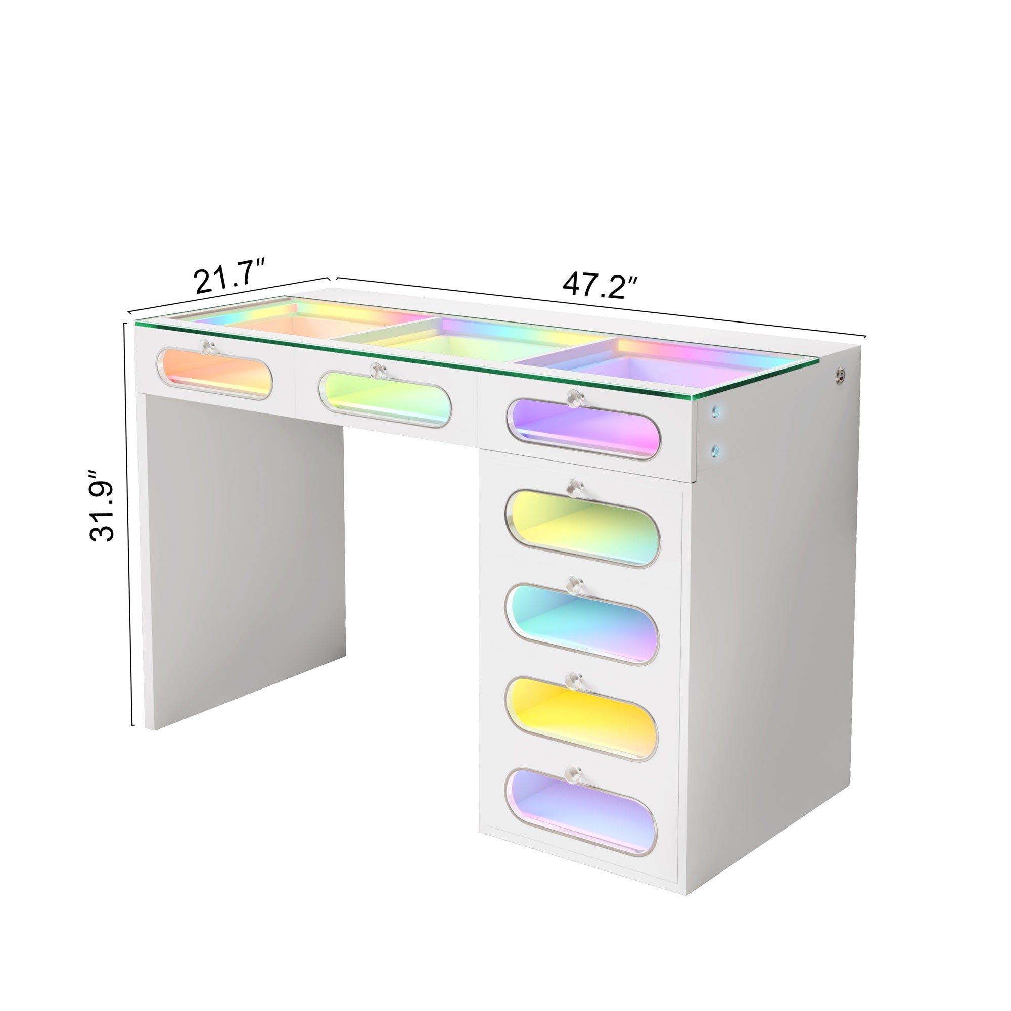 New Release ! 7 Glass Fronted Drawers with Crystal Handles