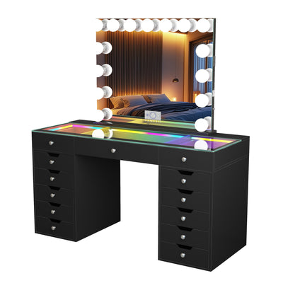 Eva-RGB Vanity Desk Set with Mirror and Chair