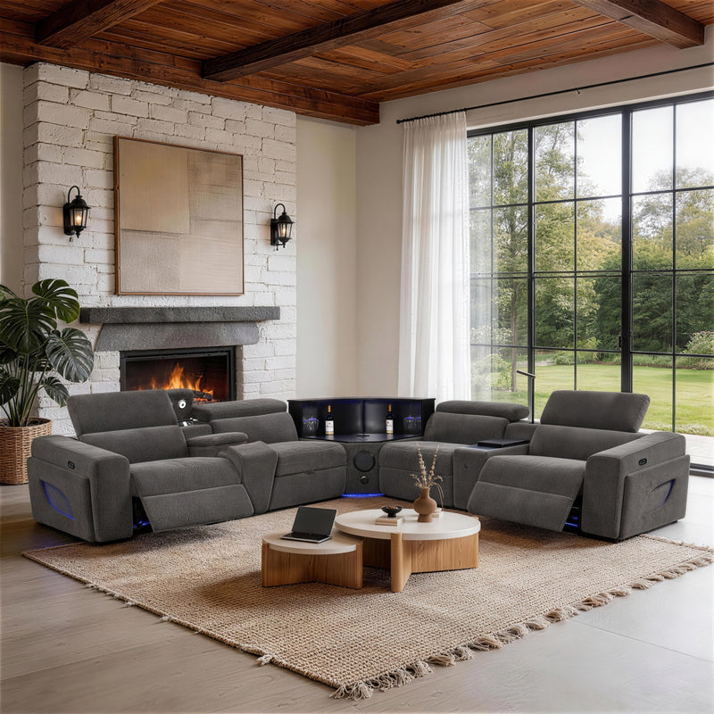 Rowan Power Recliner Air Leather Sectional Dark Gray