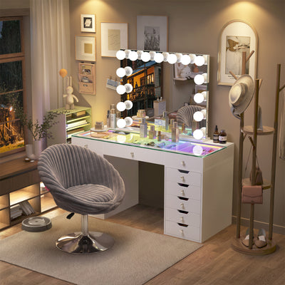 Eva-RGB Vanity Desk Set with Mirror and Chair
