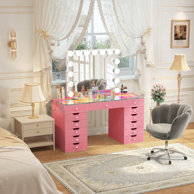 Eva-RGB Vanity Desk Set with Mirror and Chair